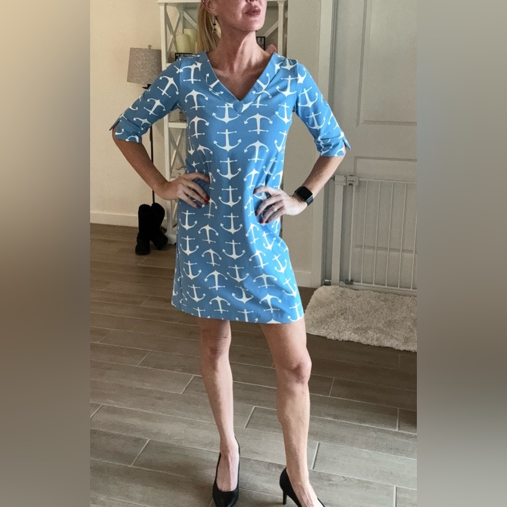 Sailor-Sailor Nautical Blue with white anchors dress, size XS.
